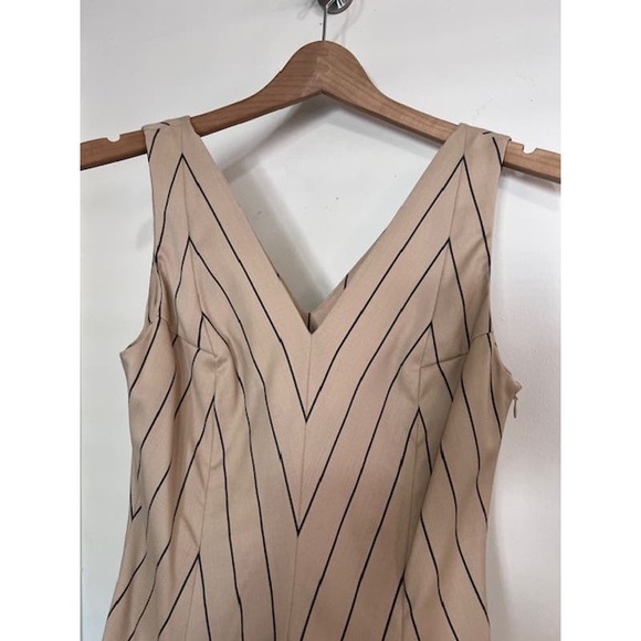 VINTAGE Rare Y2K 2001 MIGUEL ADROVER Striped Creme Navy Dress US 8 - Picture 4 of 12